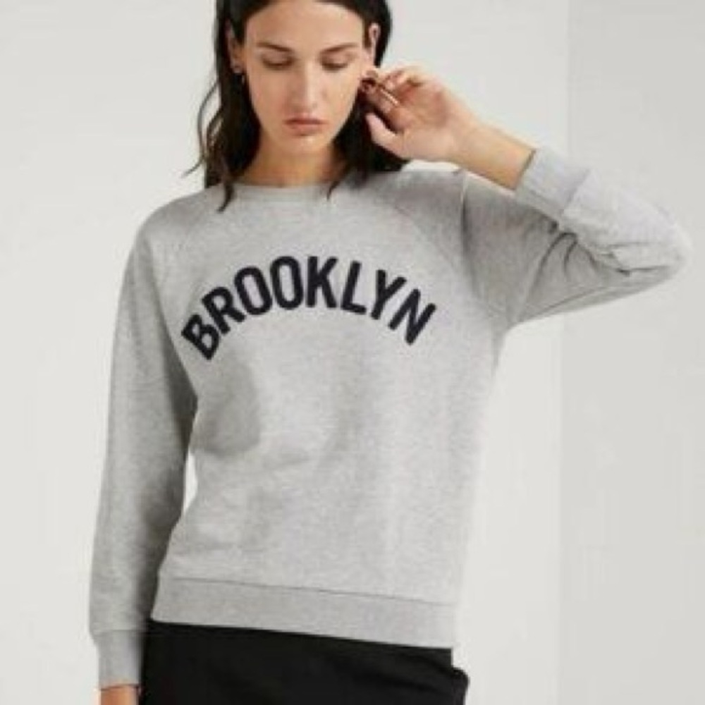 J.Crew cotton terry gray raglan chain stitch embroider Brooklyn Sweatshirt XS